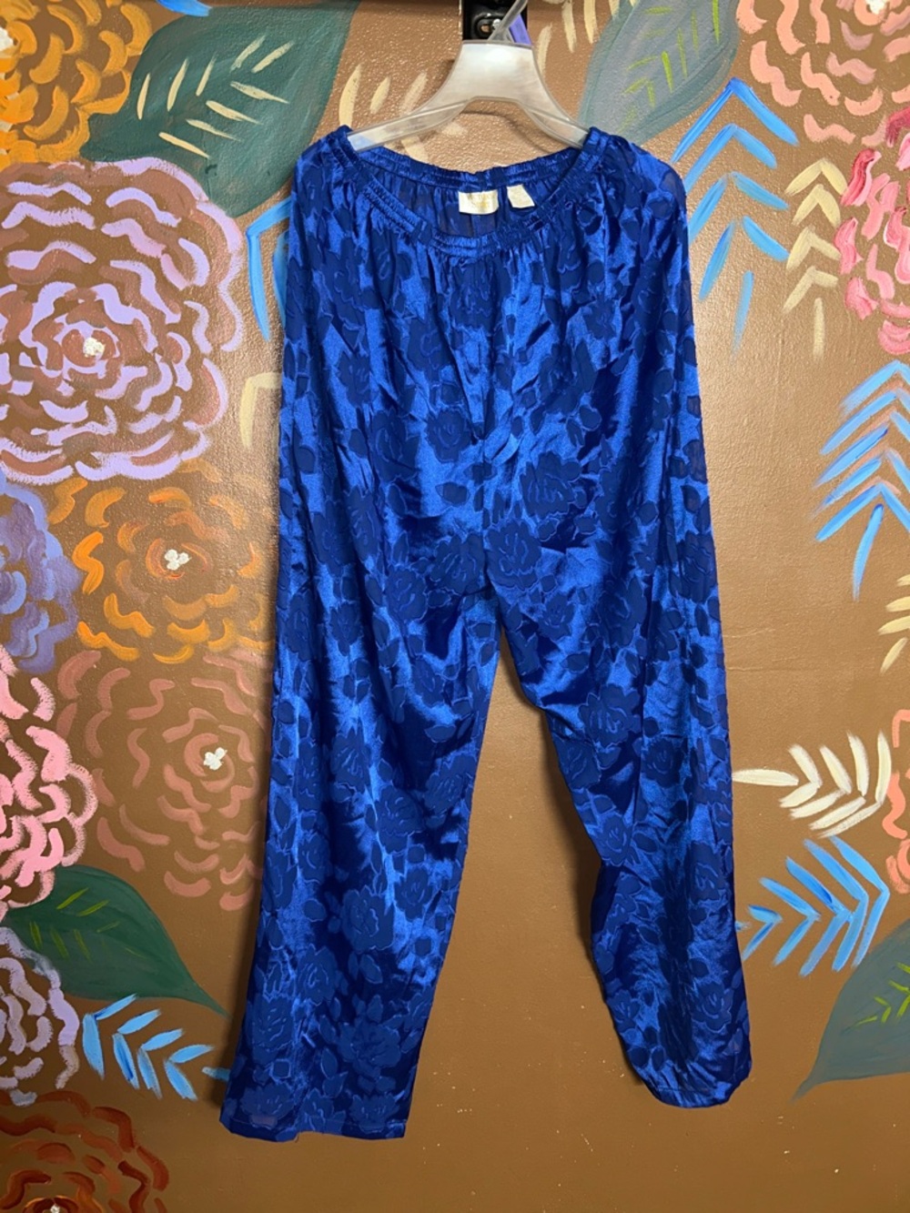 PINK Victoria's Secret Royal Blue Floral Satin Pajama Pants
